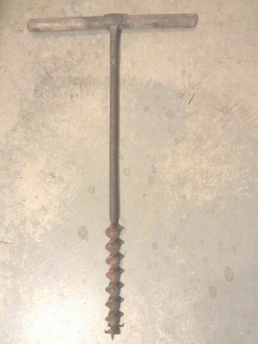 Antique Farm Auger Hand Drill with Wooden Handle