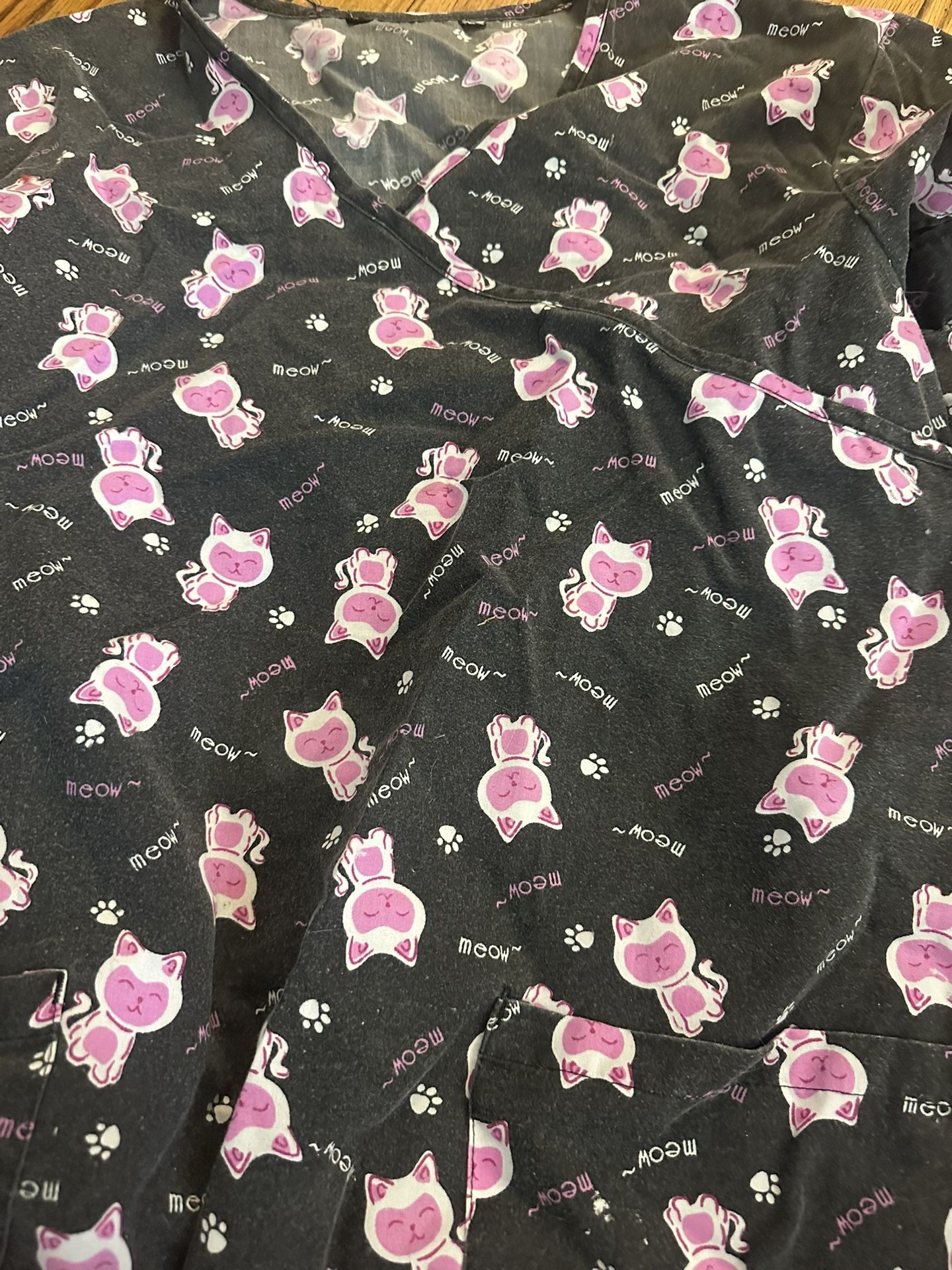 Women’s Scrub Top Small Black With Cats