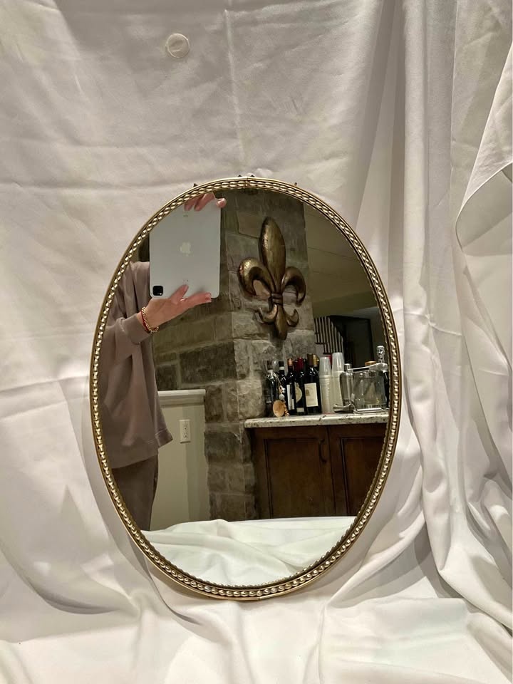 Vintage Brass Oval Mirror with Beaded Border
