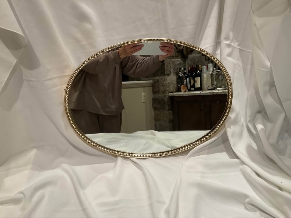 Vintage Brass Oval Mirror with Beaded Border - photo 2