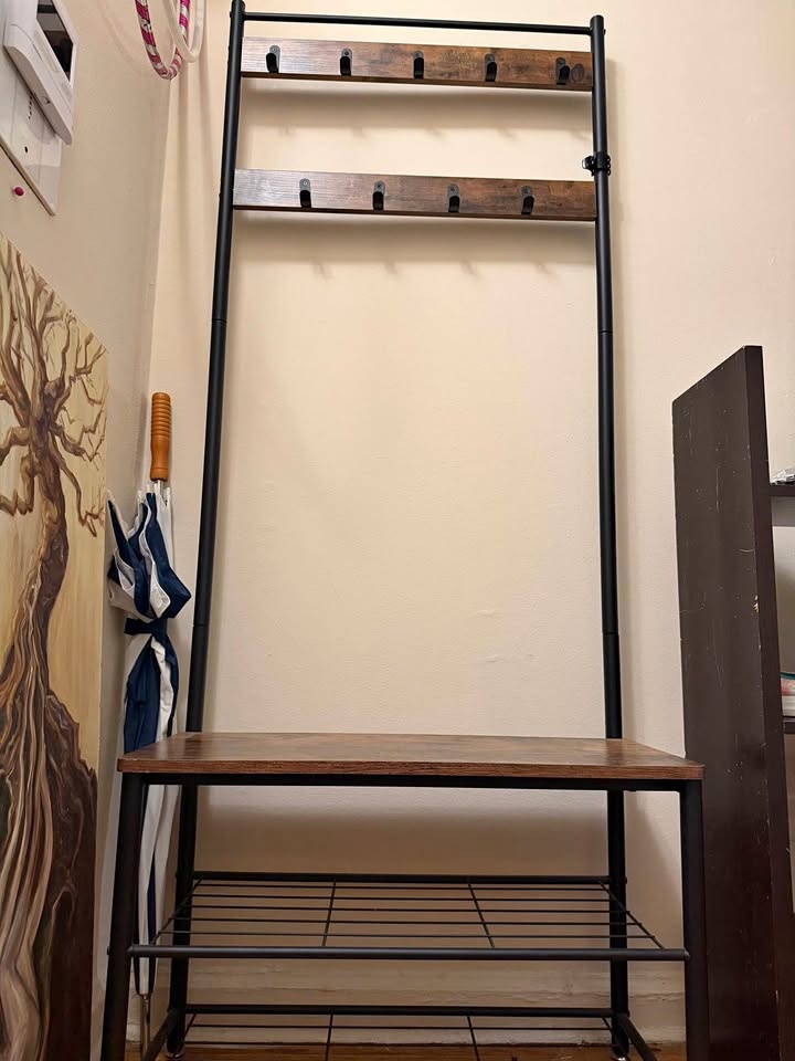 Coat & Shoe Rack Bench – Industrial Wood & Metal