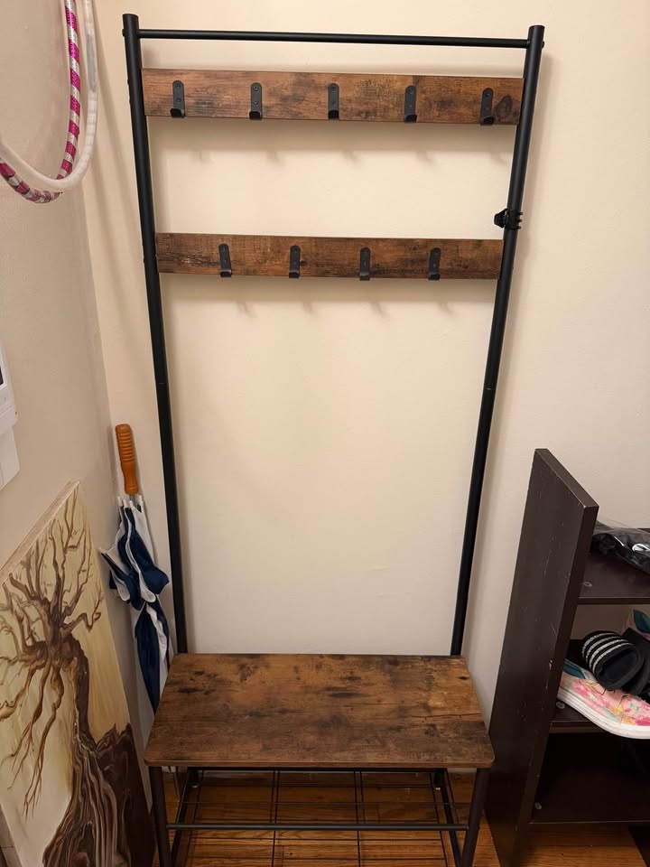 Coat & Shoe Rack Bench – Industrial Wood & Metal - photo 2