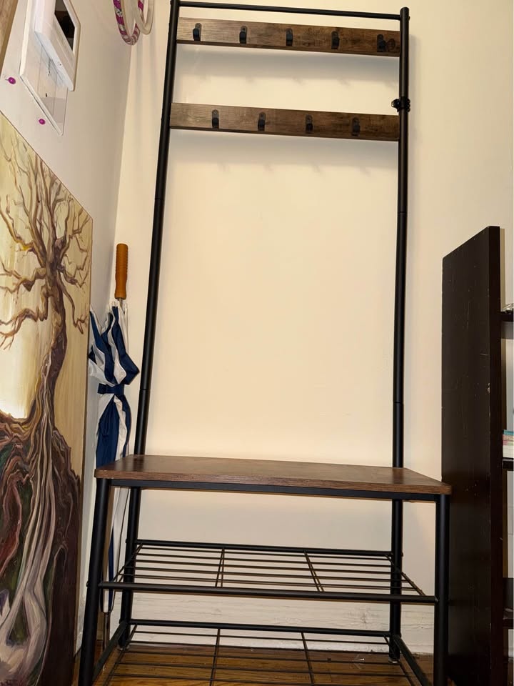 Coat & Shoe Rack Bench – Industrial Wood & Metal - photo 3