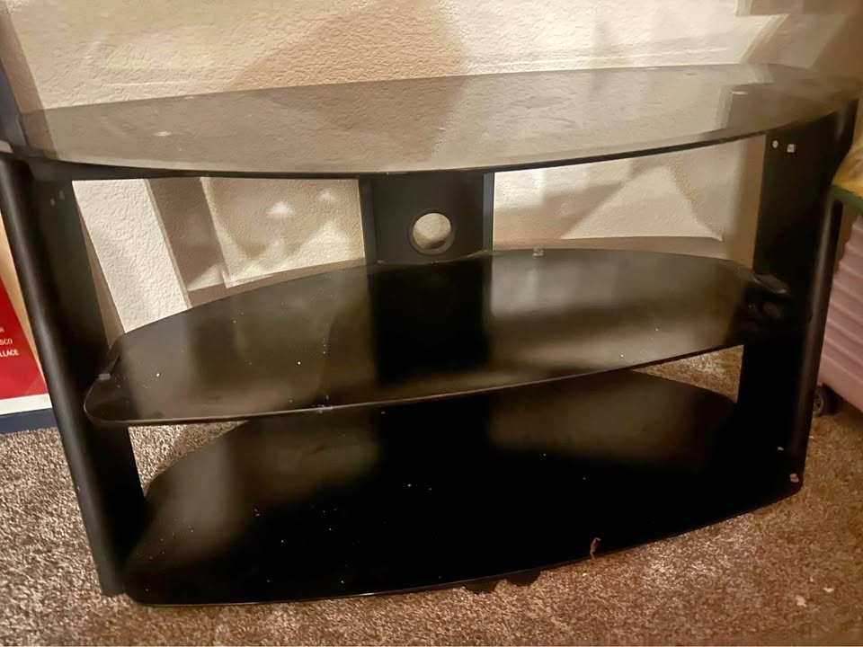 Black Glass Metal TV Stand