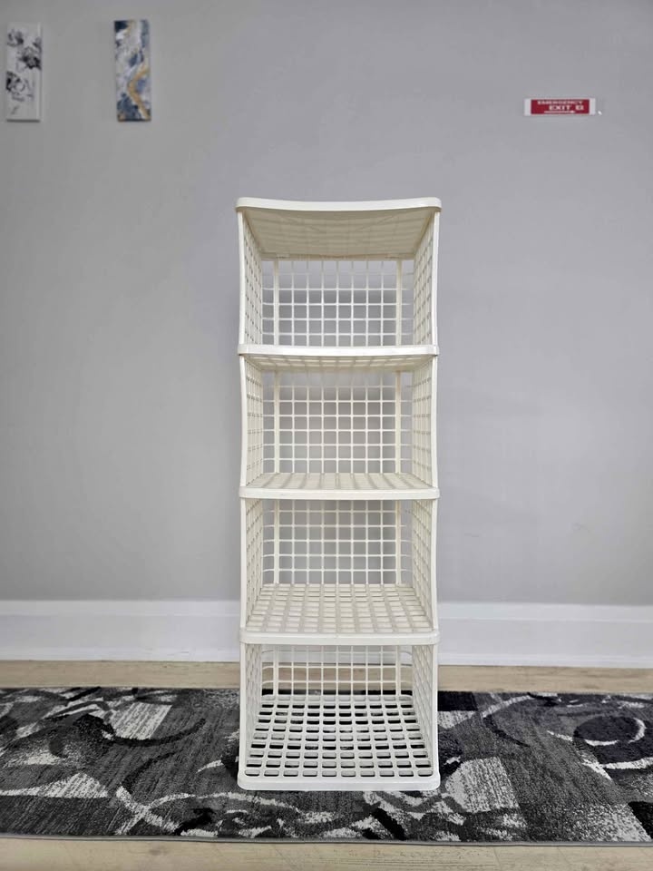 White plastic storage shelf