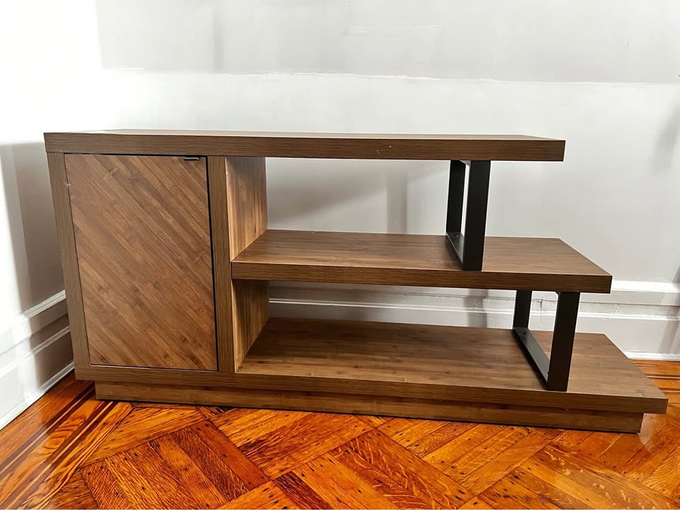 TV Media Console Stand with Staggered Shelving