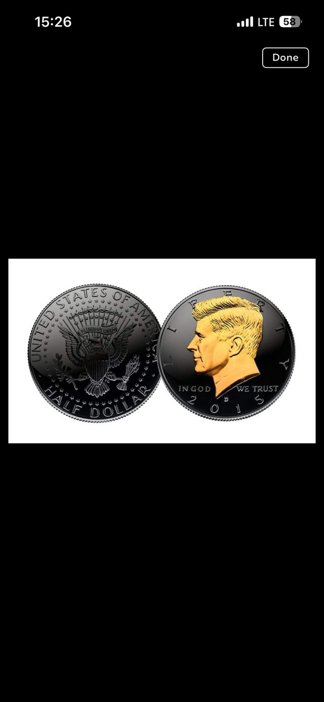 2015 Black Ruthenium JFK Half-Dollar Coin w/ 24K Gold