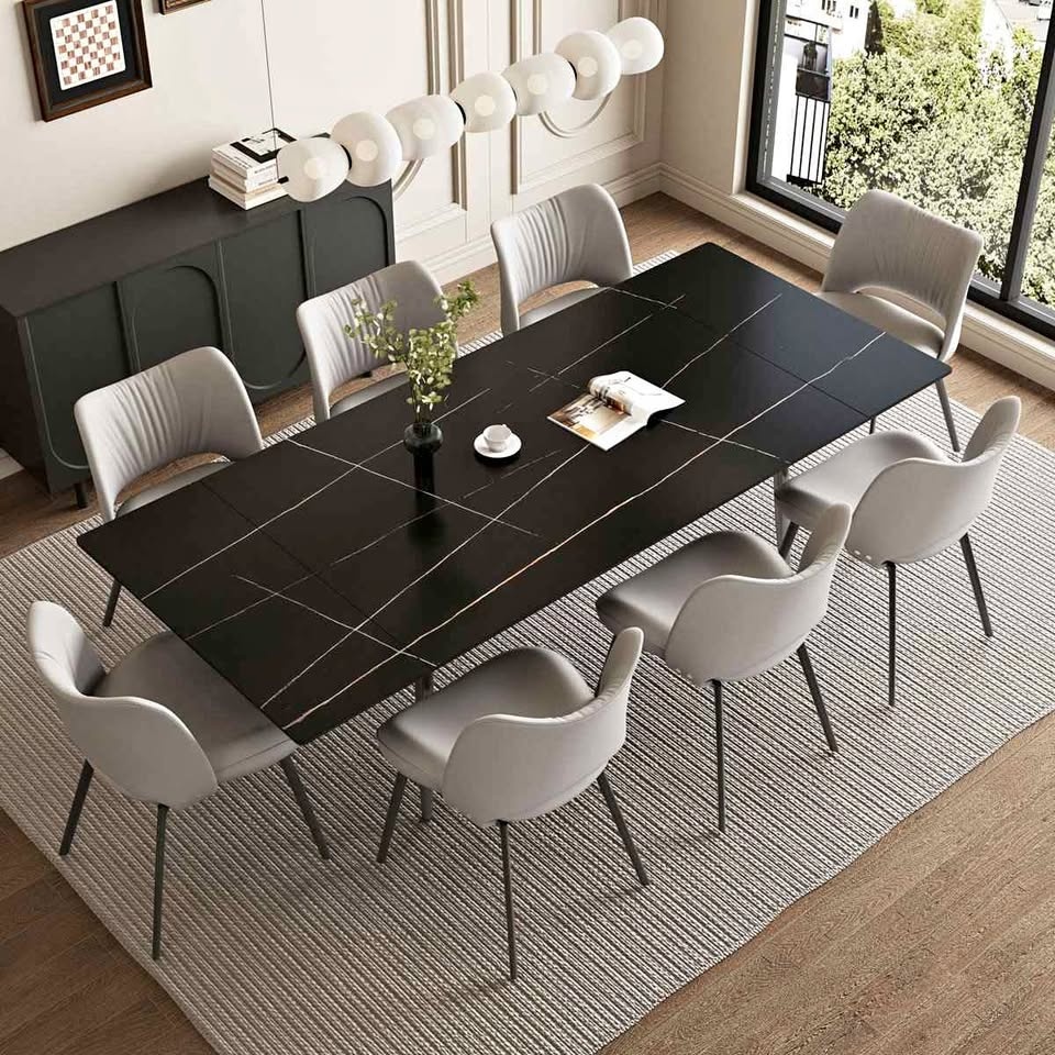 Expandable Dining Table (Sintered Stone, Black) - New