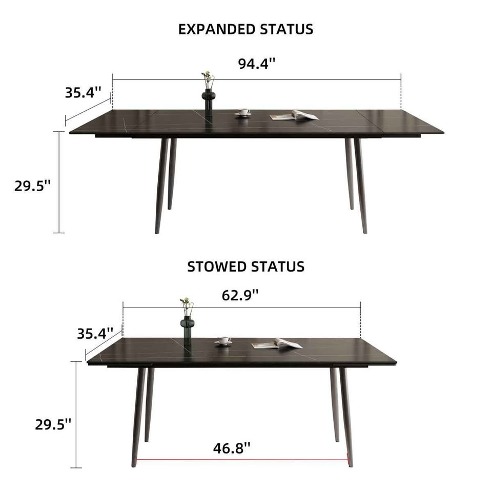 Expandable Dining Table (Sintered Stone, Black) - New - photo 2