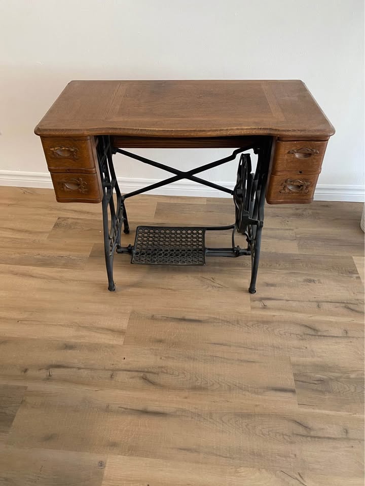 Antique white sewing machine table