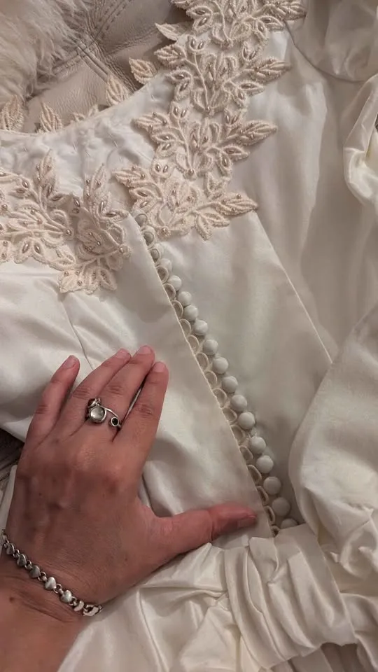 Lovely Handmade Vintage Silk & Beaded Lace Wedding Dress image indicator(9)