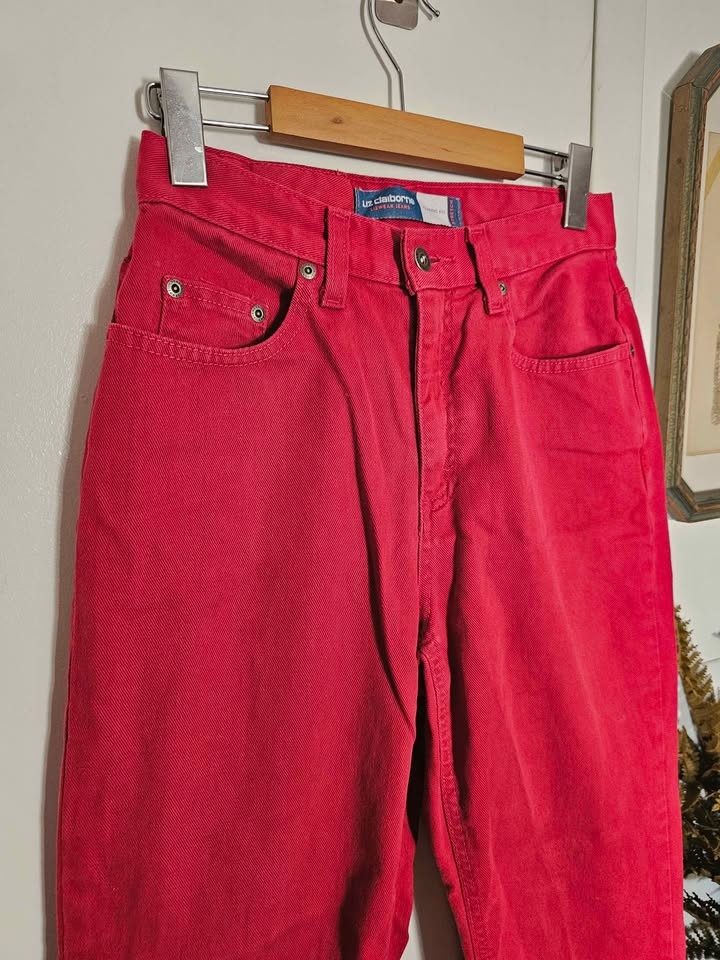 Size 26 Vintage Red Liz Claiborne High Rise Cropped Jeans - photo 2