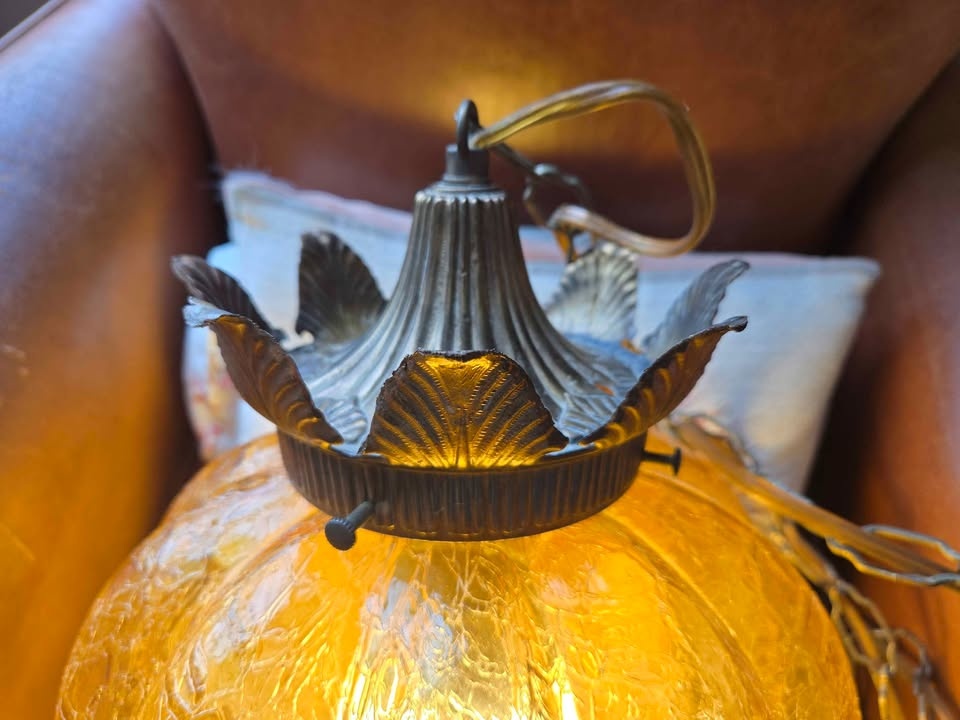 Vintage Amber Crackle Glass Swag Lamp - Large - photo 2