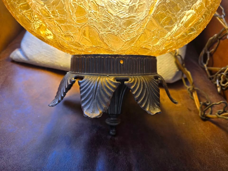Vintage Amber Crackle Glass Swag Lamp - Large - photo 3