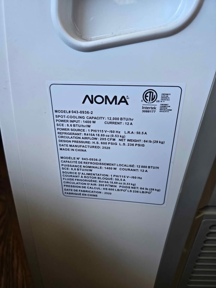 12000 BTU Noma Portable Air Conditioner - photo 2