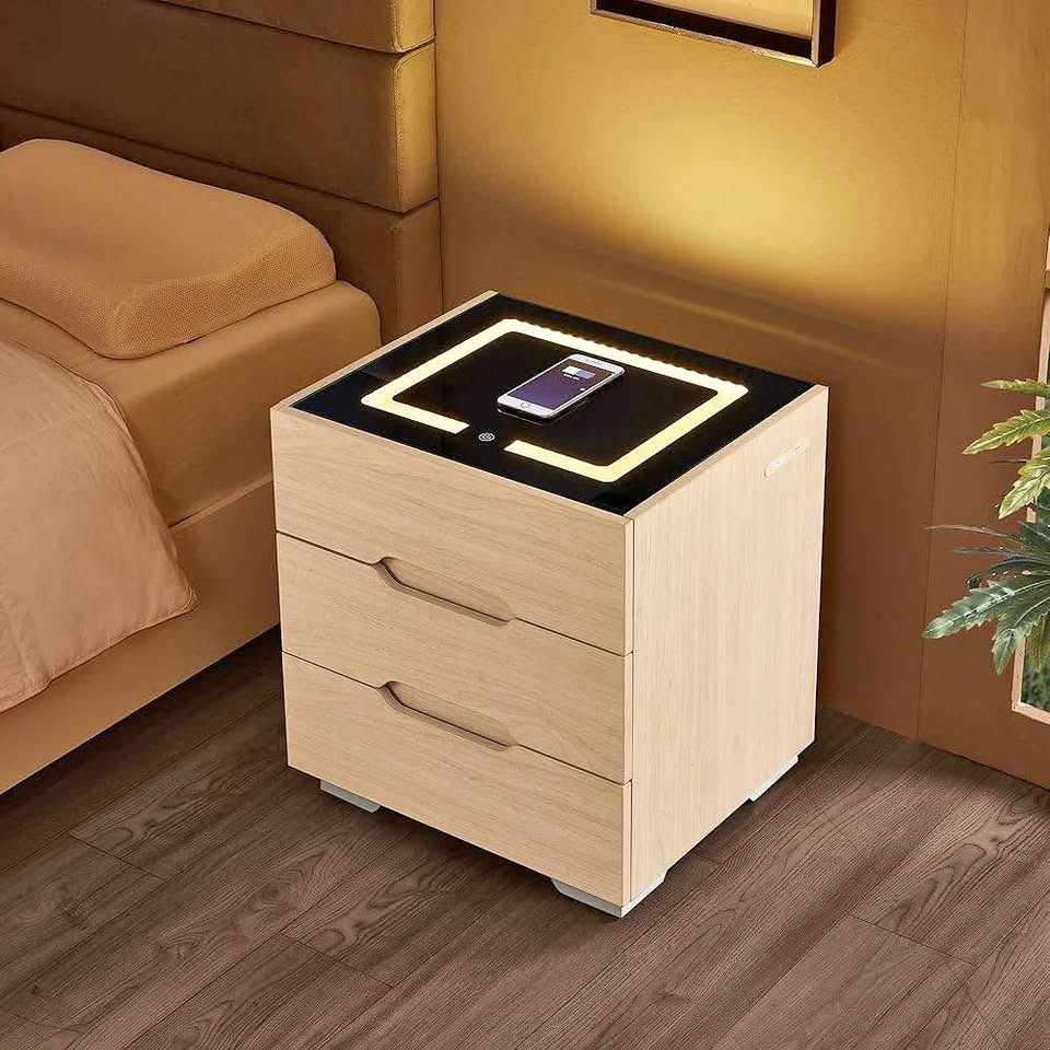 Modern 3-Drawer Nightstand w/ Wireless Charging & LED