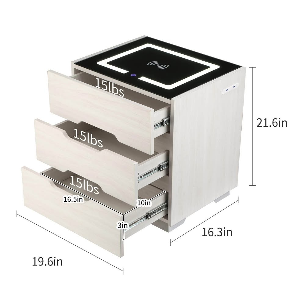 Modern 3-Drawer Nightstand w/ Wireless Charging & LED - photo 2