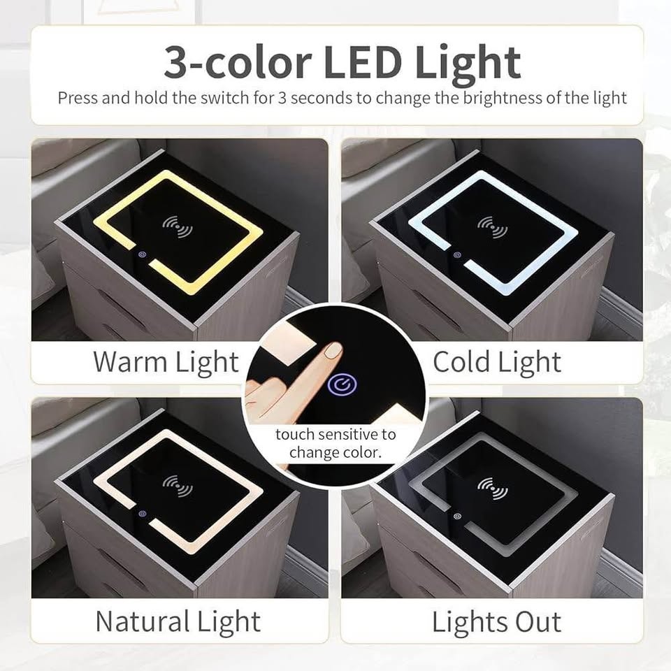 Modern 3-Drawer Nightstand w/ Wireless Charging & LED - photo 4