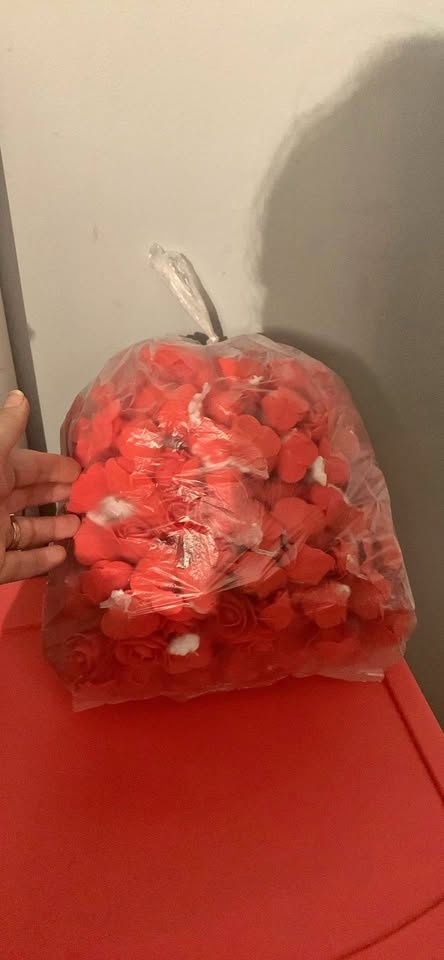 A bag full of roses made with foam