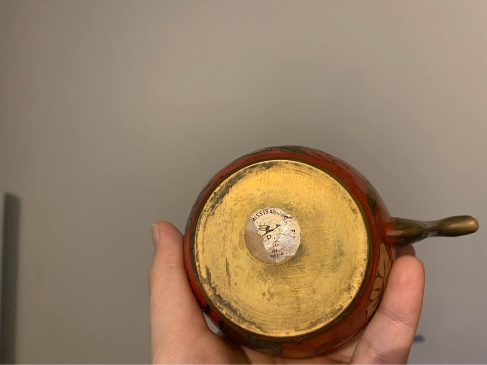 Red Floral Teapot with Brass Accents - photo 3