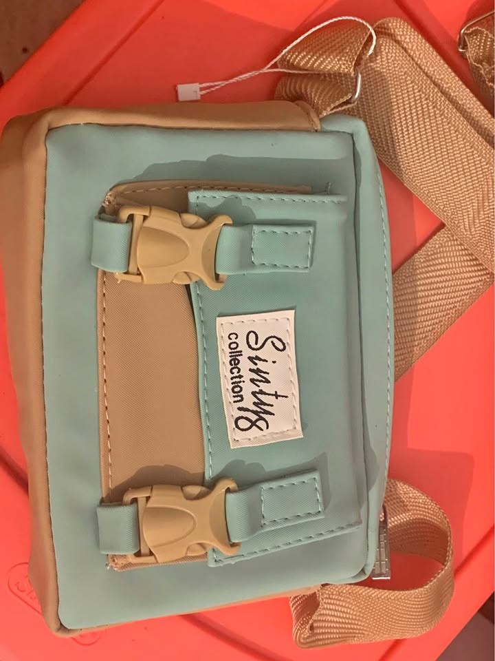 Small Mint Green Fanny Pack with Tan Accents