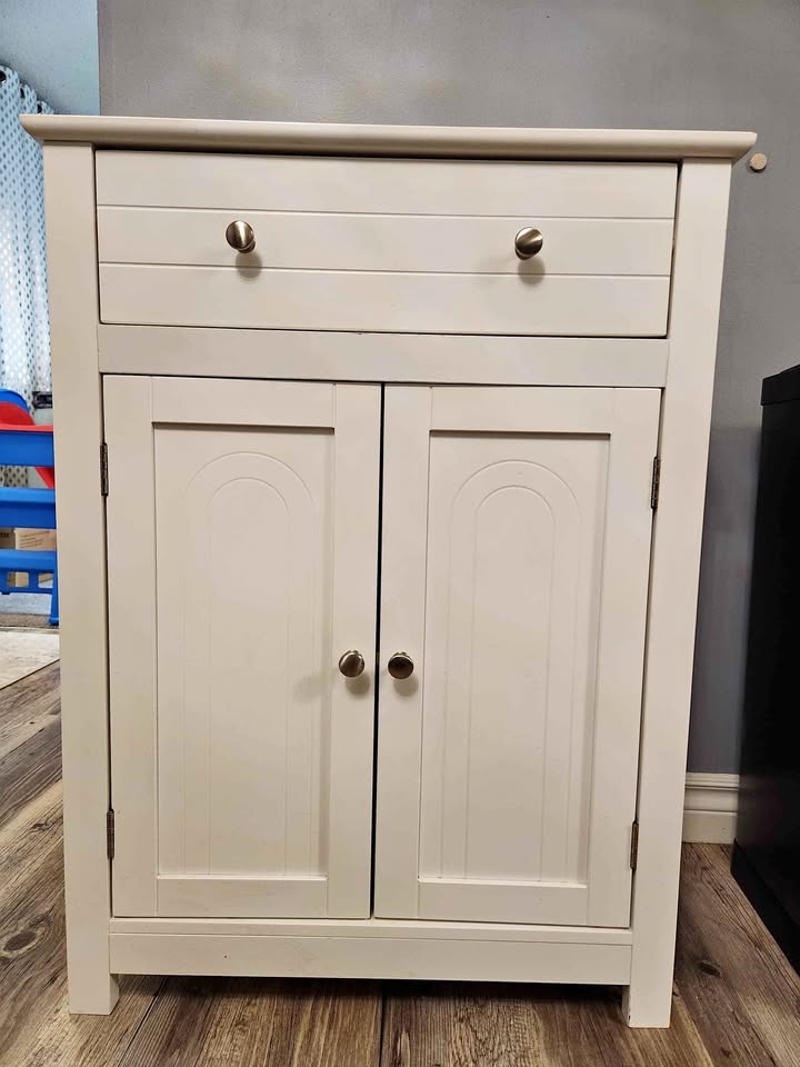 White Floor Cabinet with Drawer Doors and Adjustable Shelf