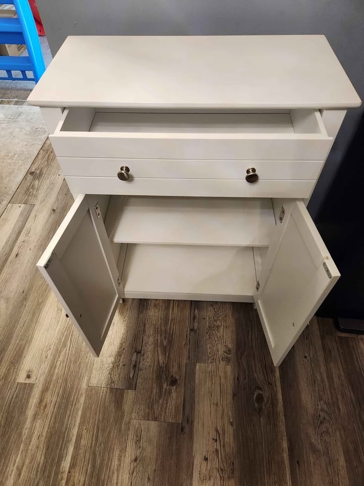 White Floor Cabinet with Drawer Doors and Adjustable Shelf - photo 2