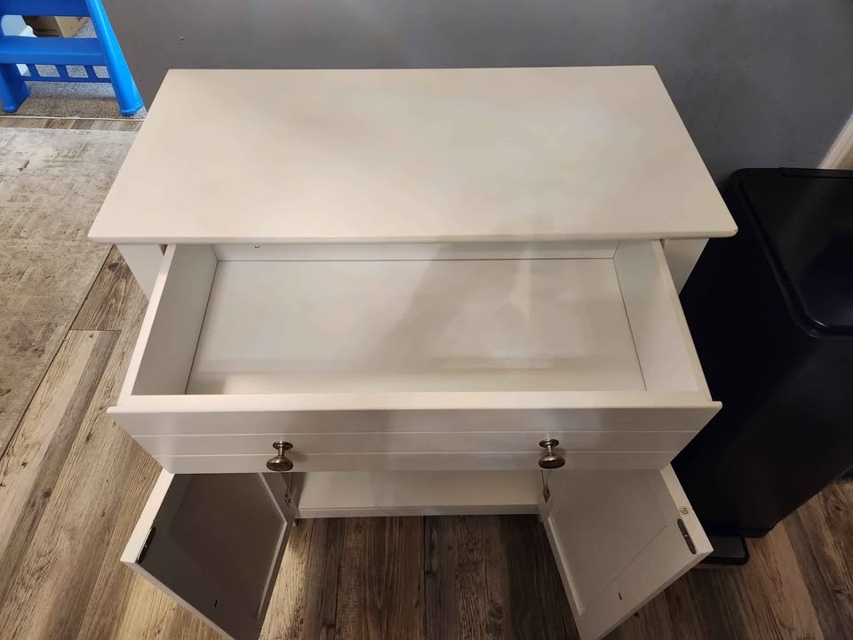 White Floor Cabinet with Drawer Doors and Adjustable Shelf - photo 3