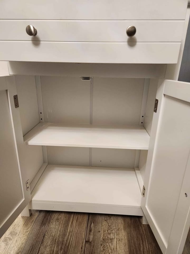 White Floor Cabinet with Drawer Doors and Adjustable Shelf - photo 4