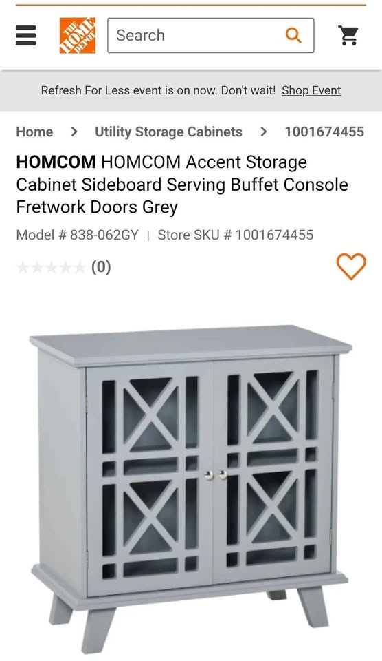 Grey Accent Storage Cabinet Sideboard Fretwork Doors - photo 3