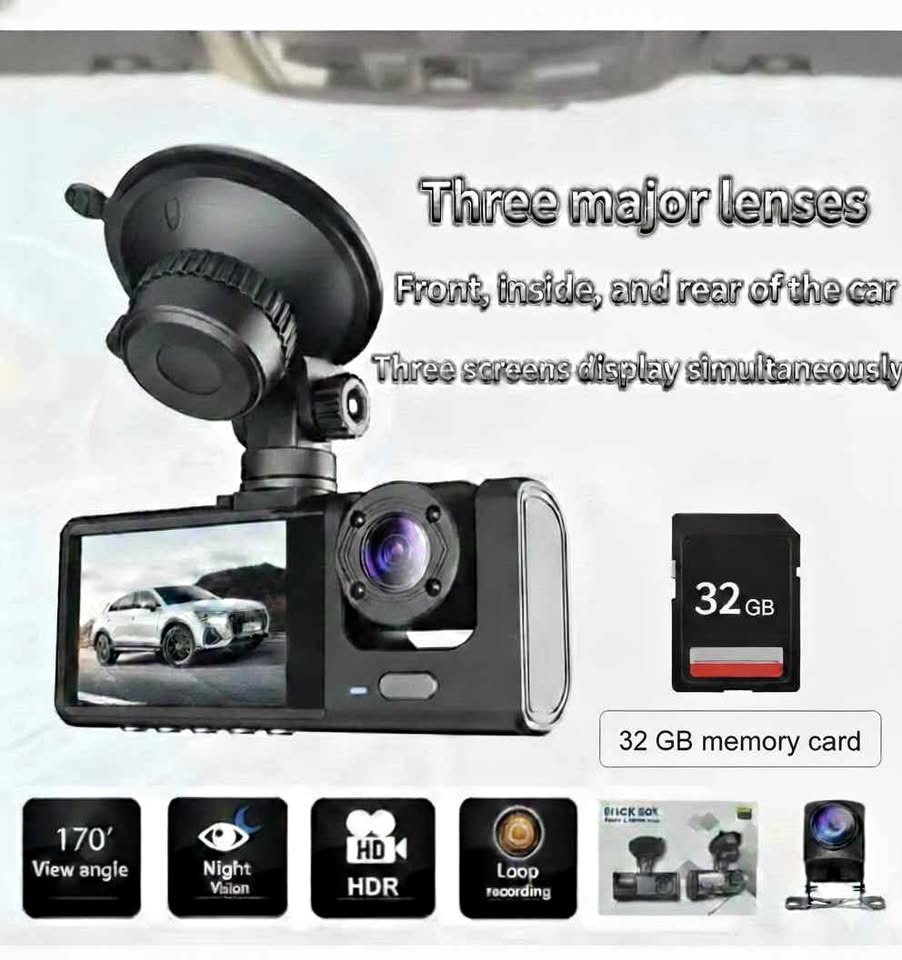 3-Channel New Dash Cam with 32GB SD Card