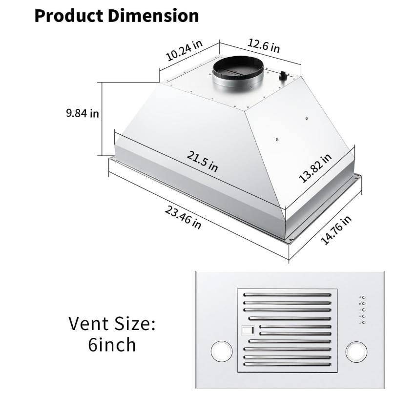 24" Range Hood Insert - 600CFM, Ducted/Ductless, Stainless Steel - photo 5