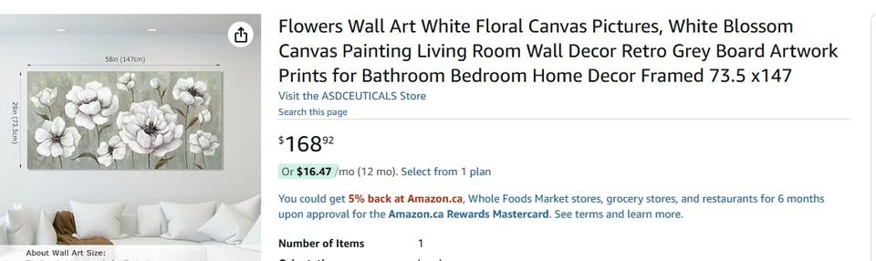 White Floral Canvas Art - 73.5x147cm - photo 2