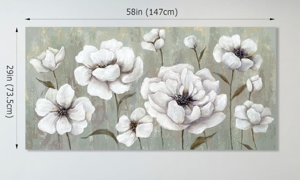 White Floral Canvas Art - 73.5x147cm - photo 3