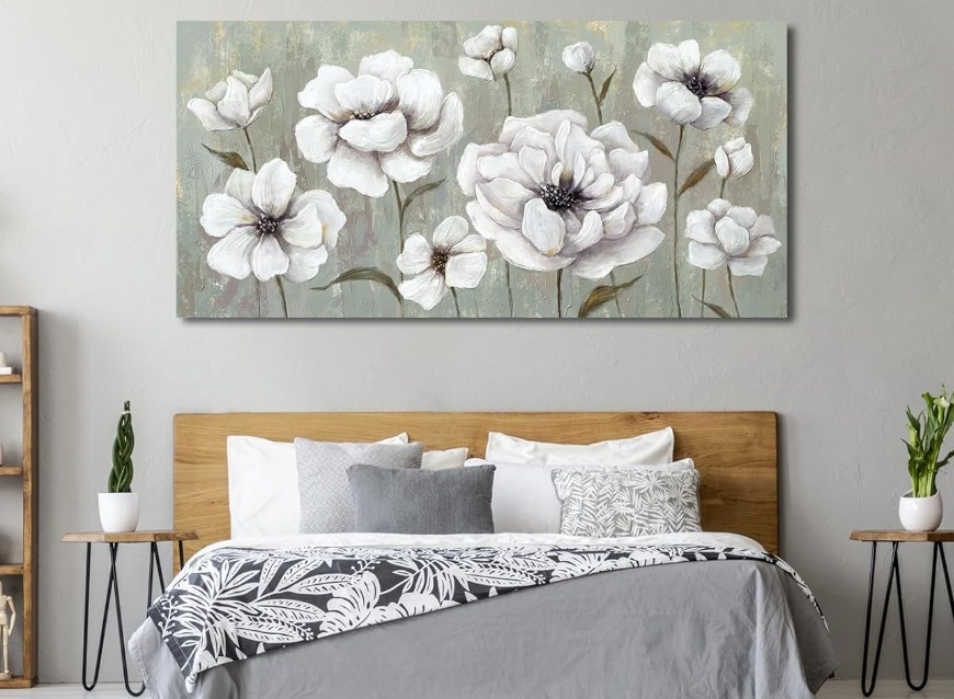 White Floral Canvas Art - 73.5x147cm - photo 4