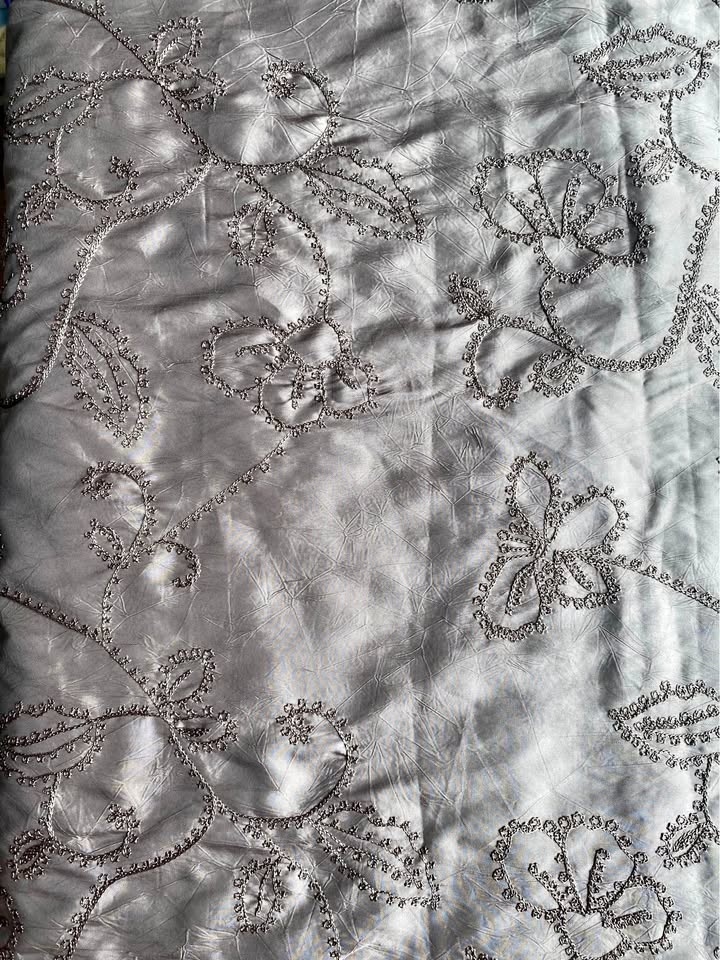 Taupe Embroidered Polyester Fabric