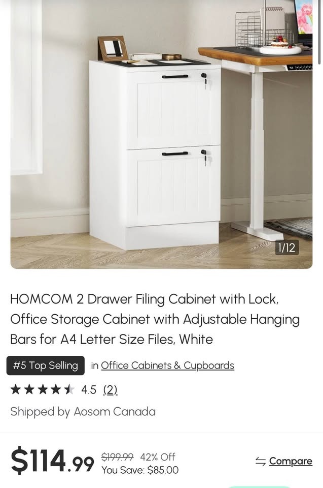 2 Drawer Filing Cabinet with Lock - Brand New - photo 2
