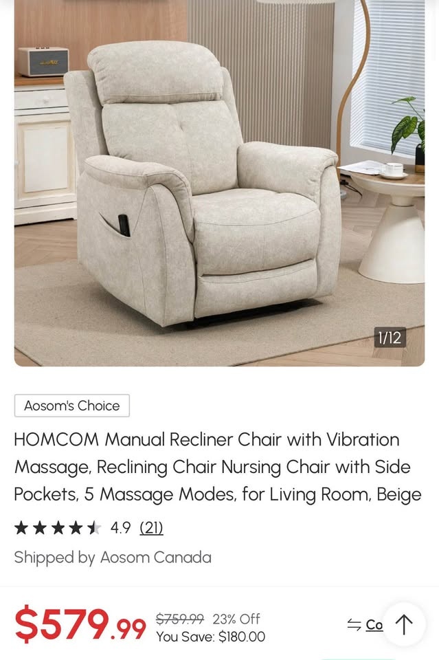 Brand New!! Manual Recliner Chair with Vibration Massage - photo 2