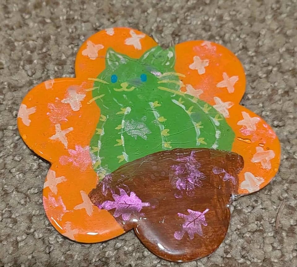 Hand painted cat-ctus coaster