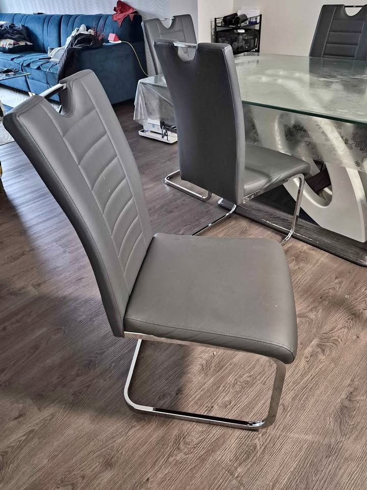 Grey Faux Leather Cantilever Dining Chairs (Set of 6)