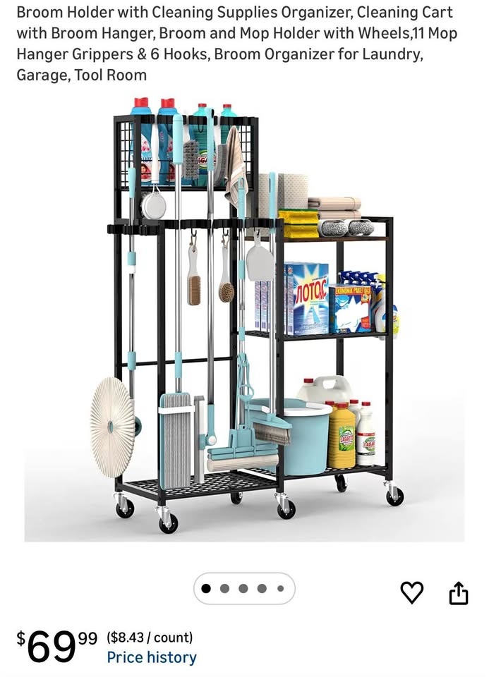 (New) Broom Holder with Cleaning Supplies Organizer