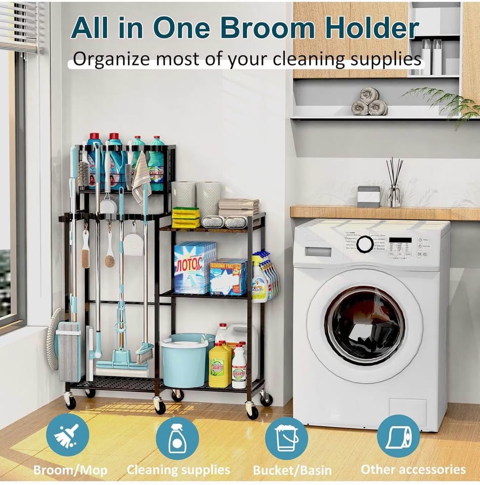 (New) Broom Holder with Cleaning Supplies Organizer - photo 3
