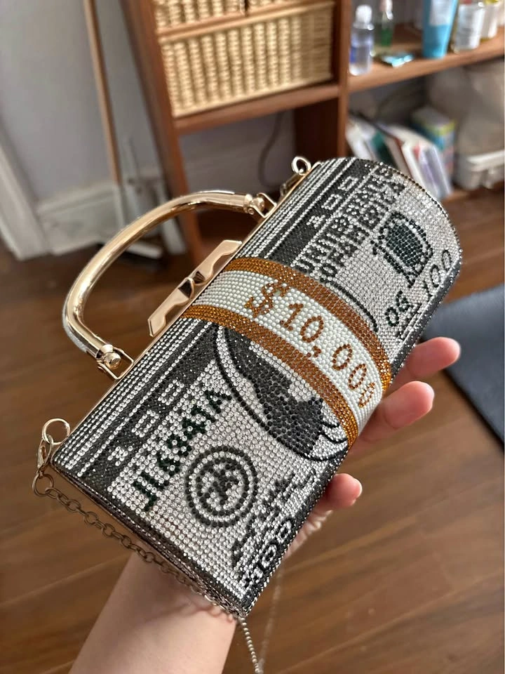 Rhinestone Money Clutch with detachable chain strap