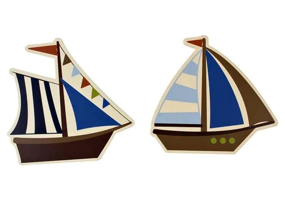 2 Pcs Wooden Ahoy Mate Sailboat Nautical Wall Art for Nursery/Ki