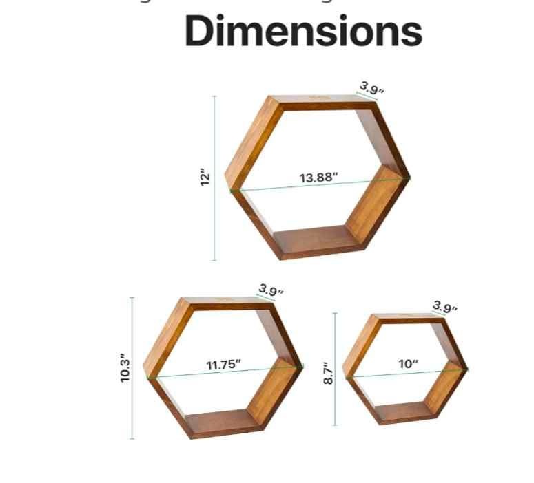 Brand new 3 pcs wooden hexagonal honeycomb decorative shelves wi - photo 2