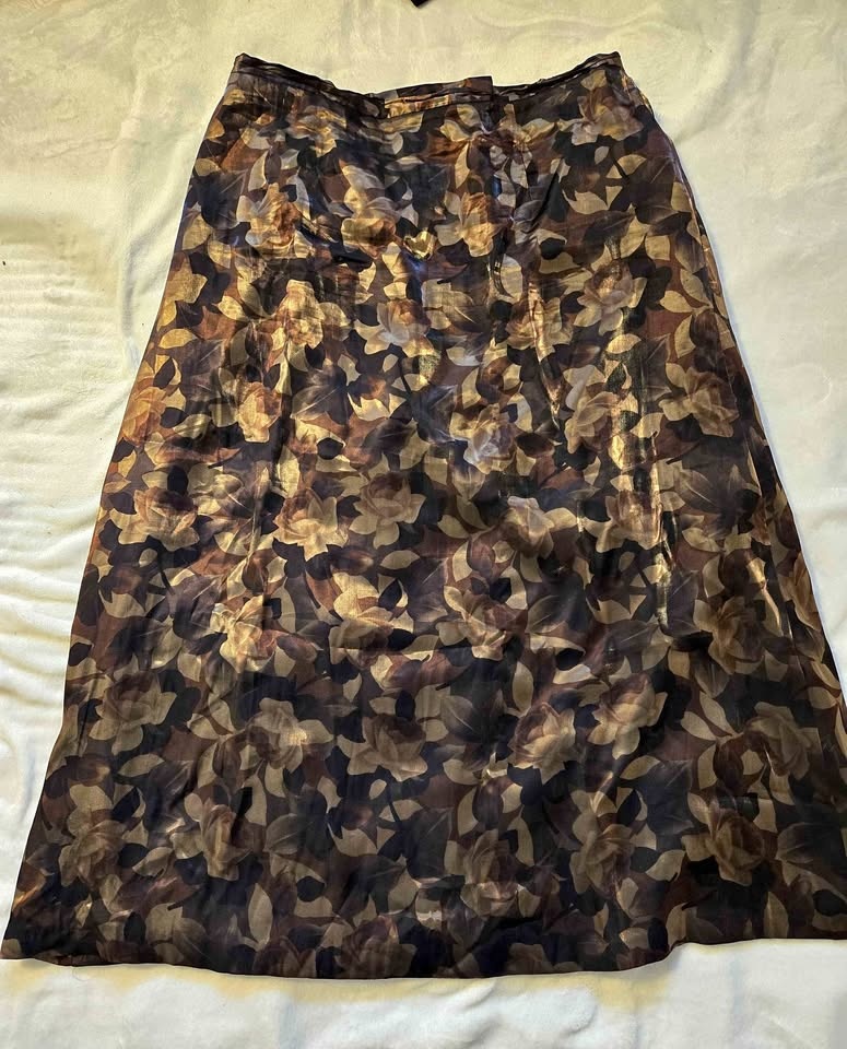 Laura II Shimmery Brown Floral Skirt, Size 20