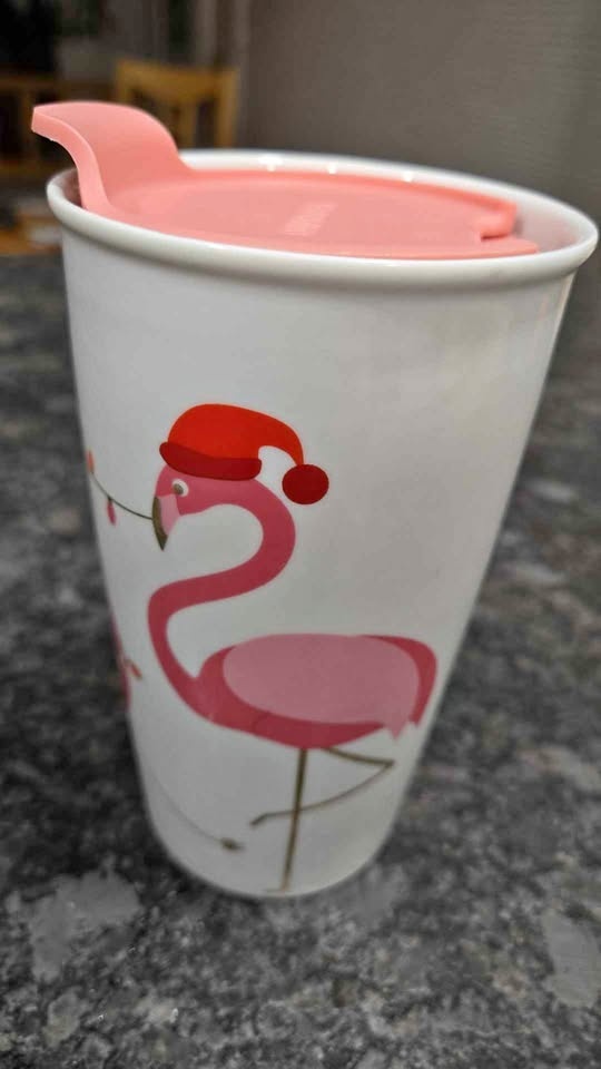 Holiday Flamingo Ceramic Travel Mug by David's Tea