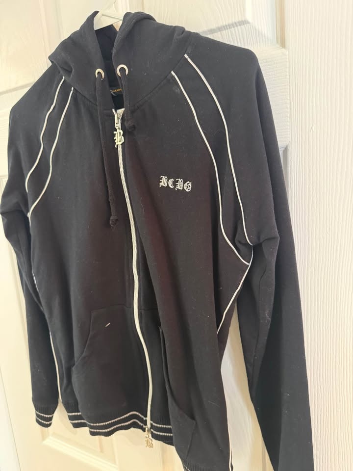 BCBG Black Zip Up Hoodie w White Piping - photo 2