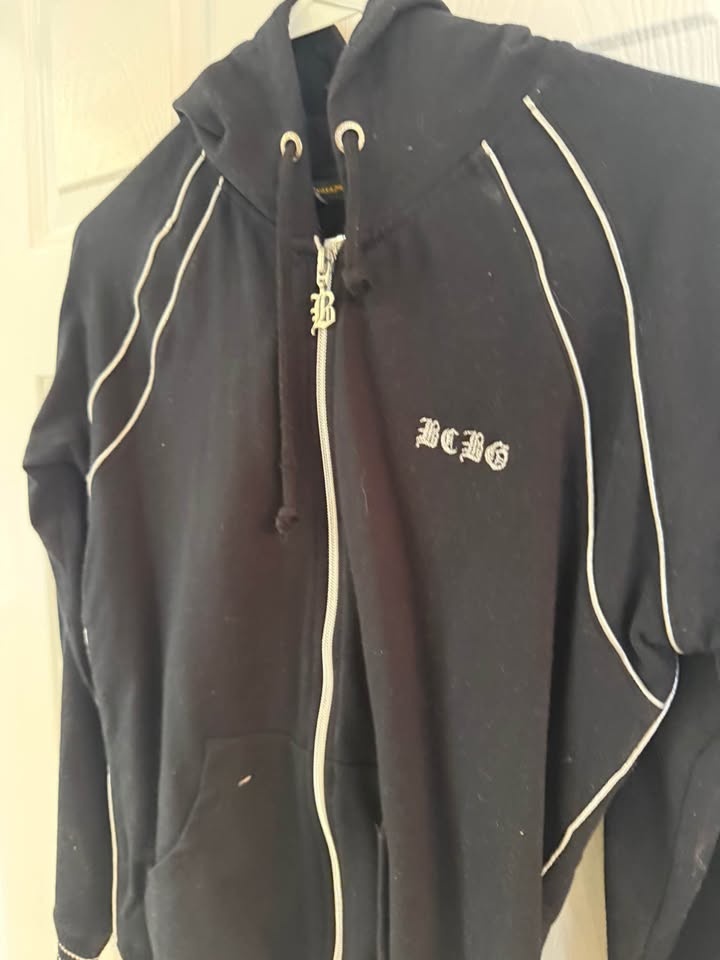 BCBG Black Zip Up Hoodie w White Piping - photo 3
