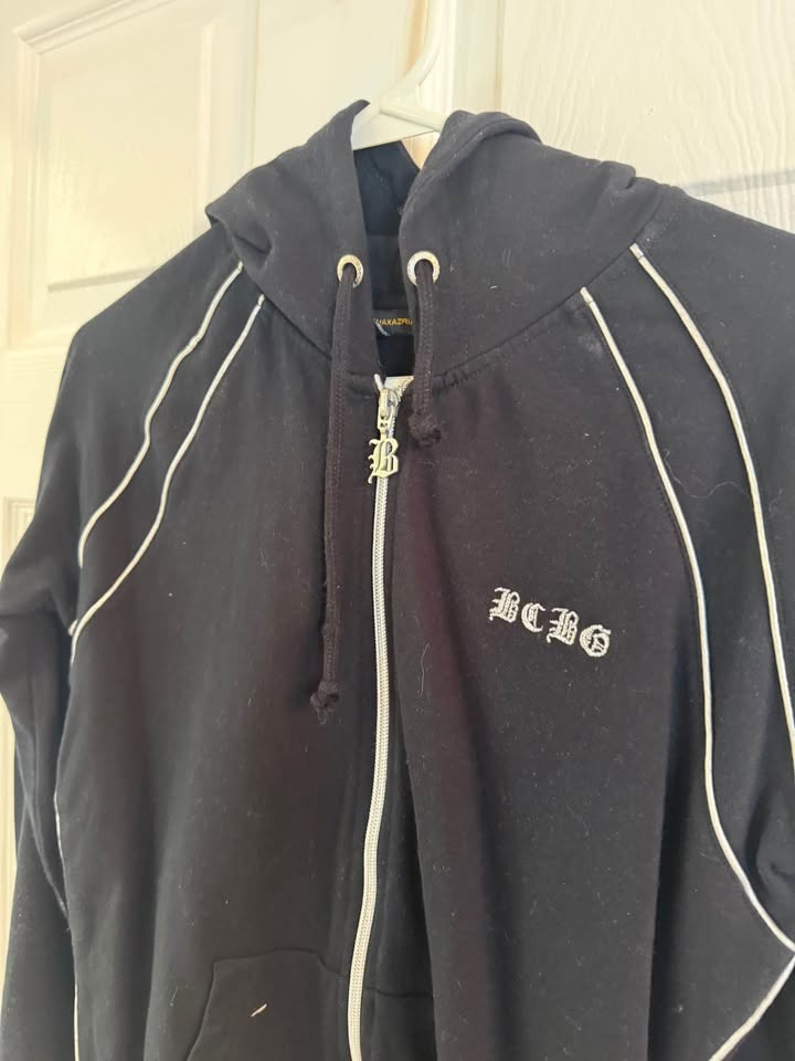 BCBG Black Zip Up Hoodie w White Piping - photo 4